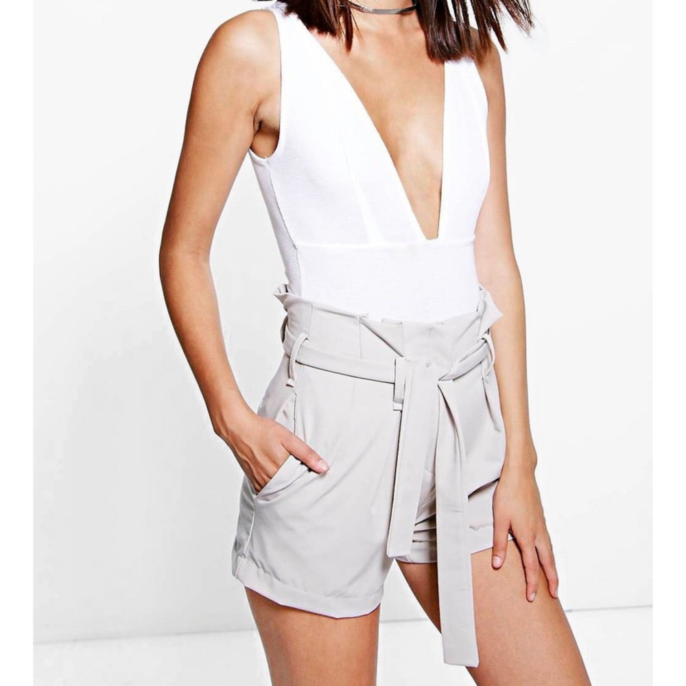 Boohoo Stone Tie Waisted Smart Belted Shorts